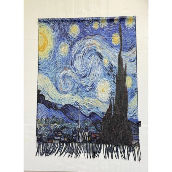 Cashmere Wool Blend VAN GOGH Starry Night Scarf Shawl Wrap Tassels - Picture 1 of 8